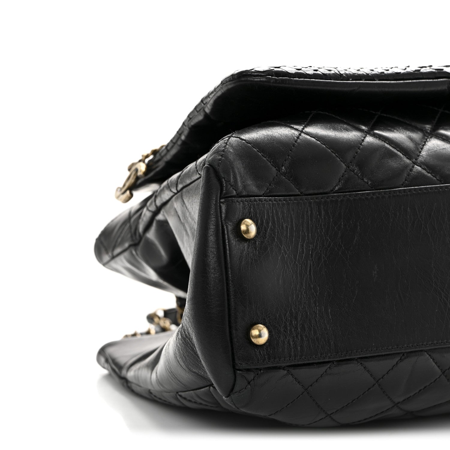 Chanel Snakeskin Glazed Calfskin Quilted Urban Mix Tote Black