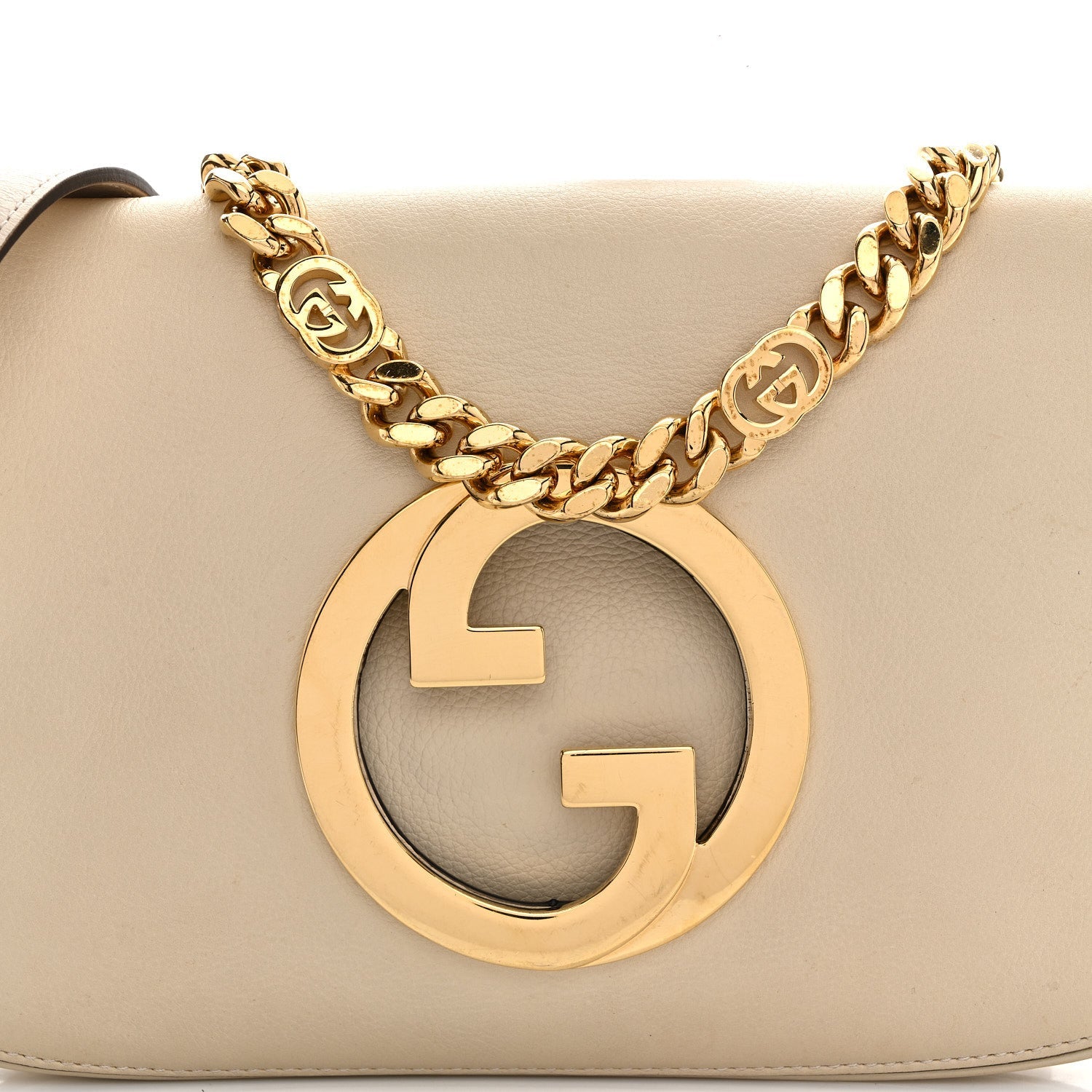 Gucci Roxy Calfskin Blondie Chain Shoulder Flap Bag Mystic White