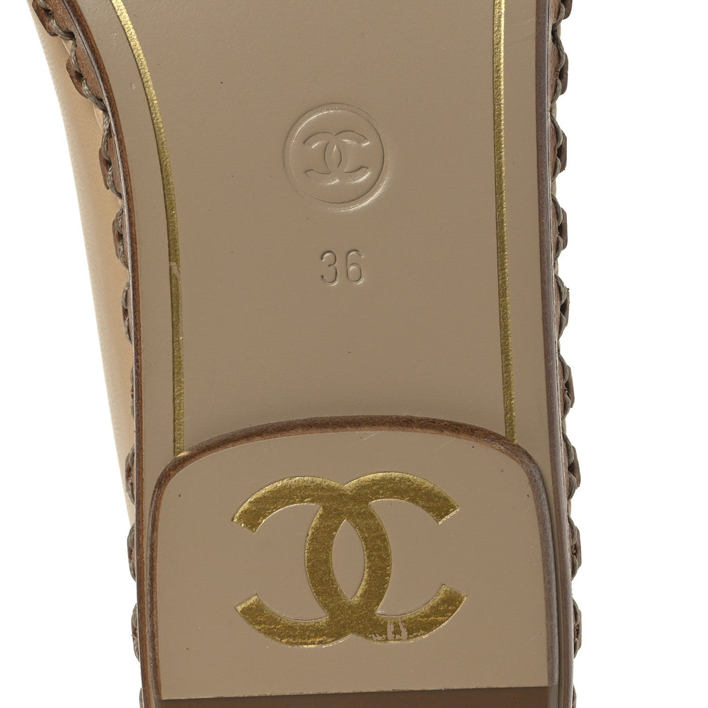 Lambskin Chain CC Mocassin Loafer Espadrilles 36 Beige Black