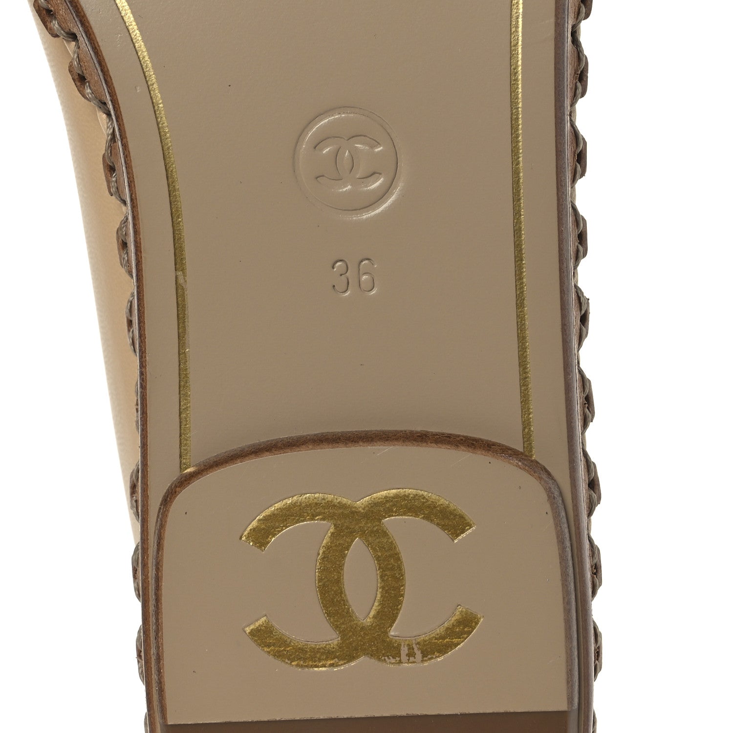 Lambskin Chain CC Mocassin Loafer Espadrilles 36 Beige Black