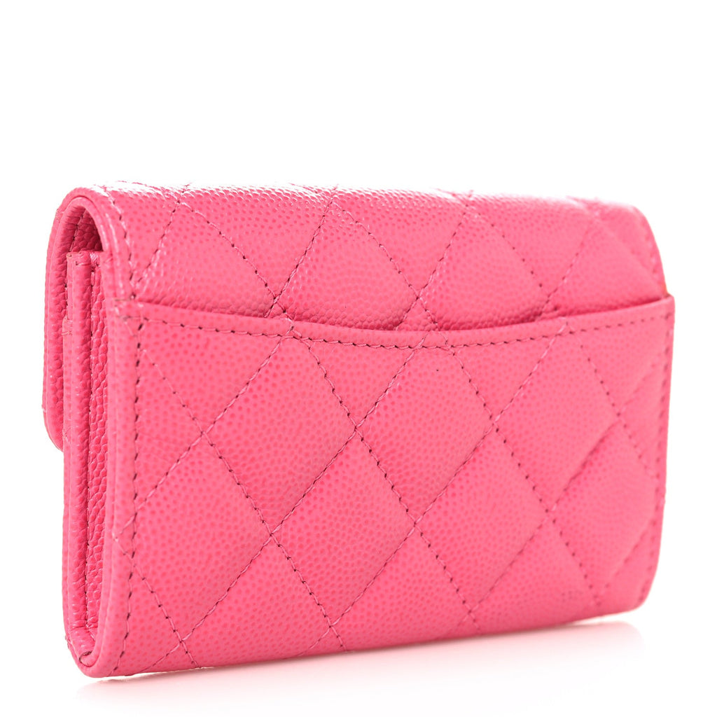 Caviar Quilted Flap Card Holder Wallet Pink