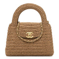 Chanel Braided Raffia Nano Kelly Flap Bag Dark Beige