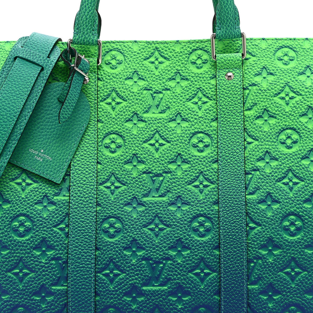 Louis Vuitton Taurillon Illusion Keepall Tote Bleu Vert