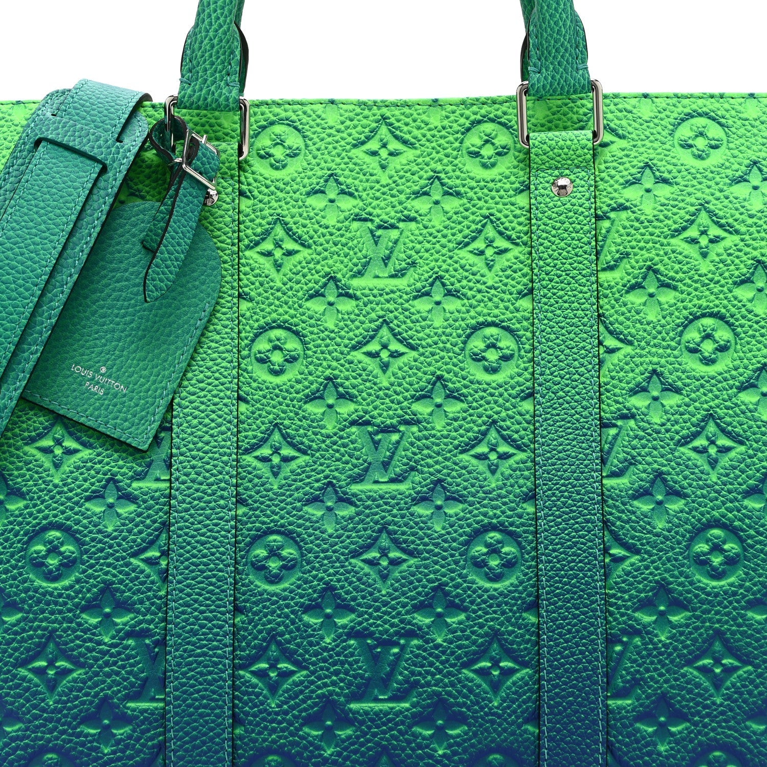 Louis Vuitton Taurillon Illusion Keepall Tote Bleu Vert
