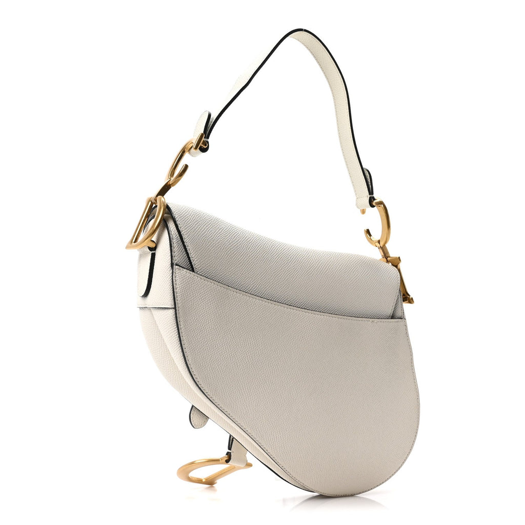 Christian Dior Grained Calfskin Saddle Bag White