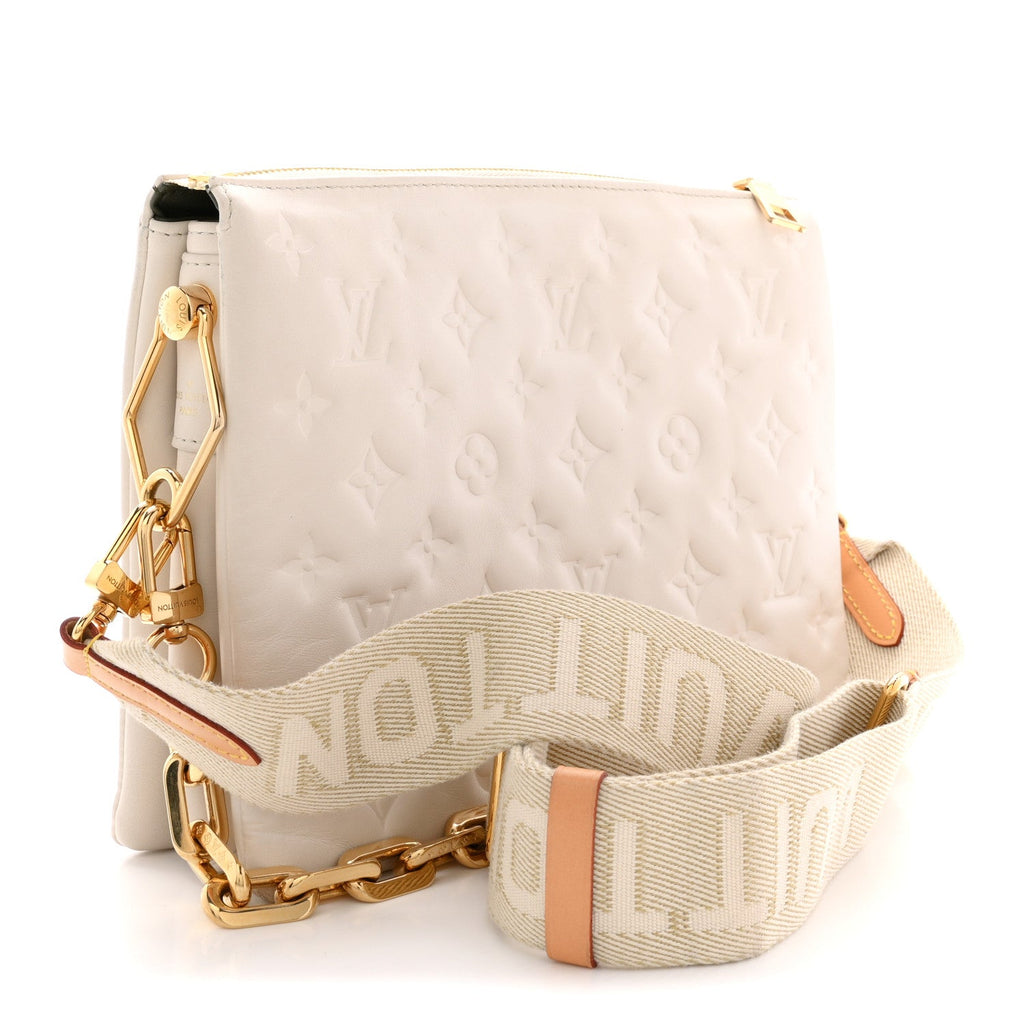 Louis Vuitton Lambskin Embossed Monogram Coussin PM Beige Cream