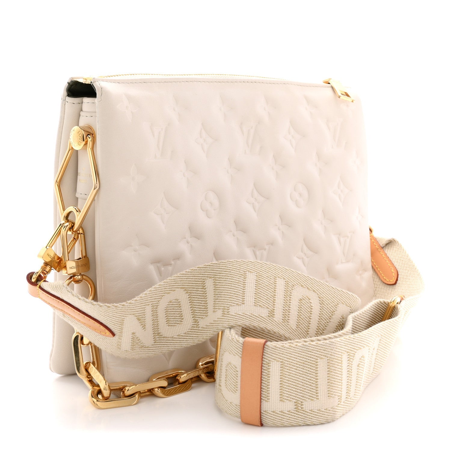 Louis Vuitton Lambskin Embossed Monogram Coussin PM Beige Cream