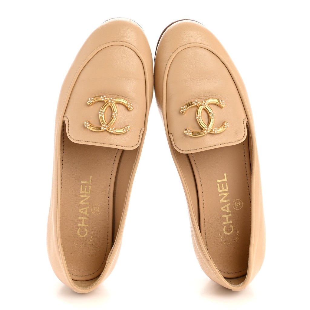 Lambskin Pearl CC Loafers 36 Beige