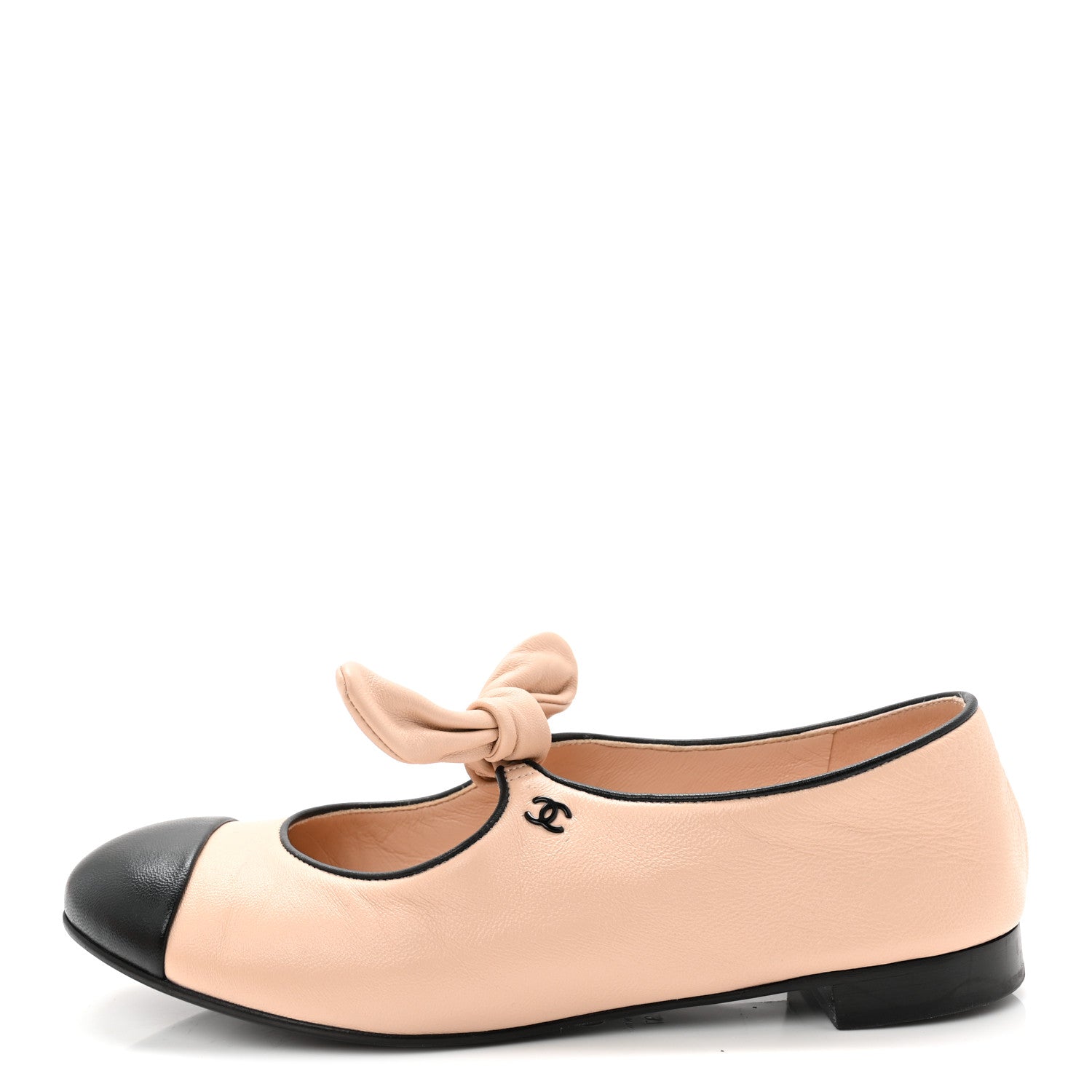 Lambskin Bow Mary Jane Flats 37 Beige Black
