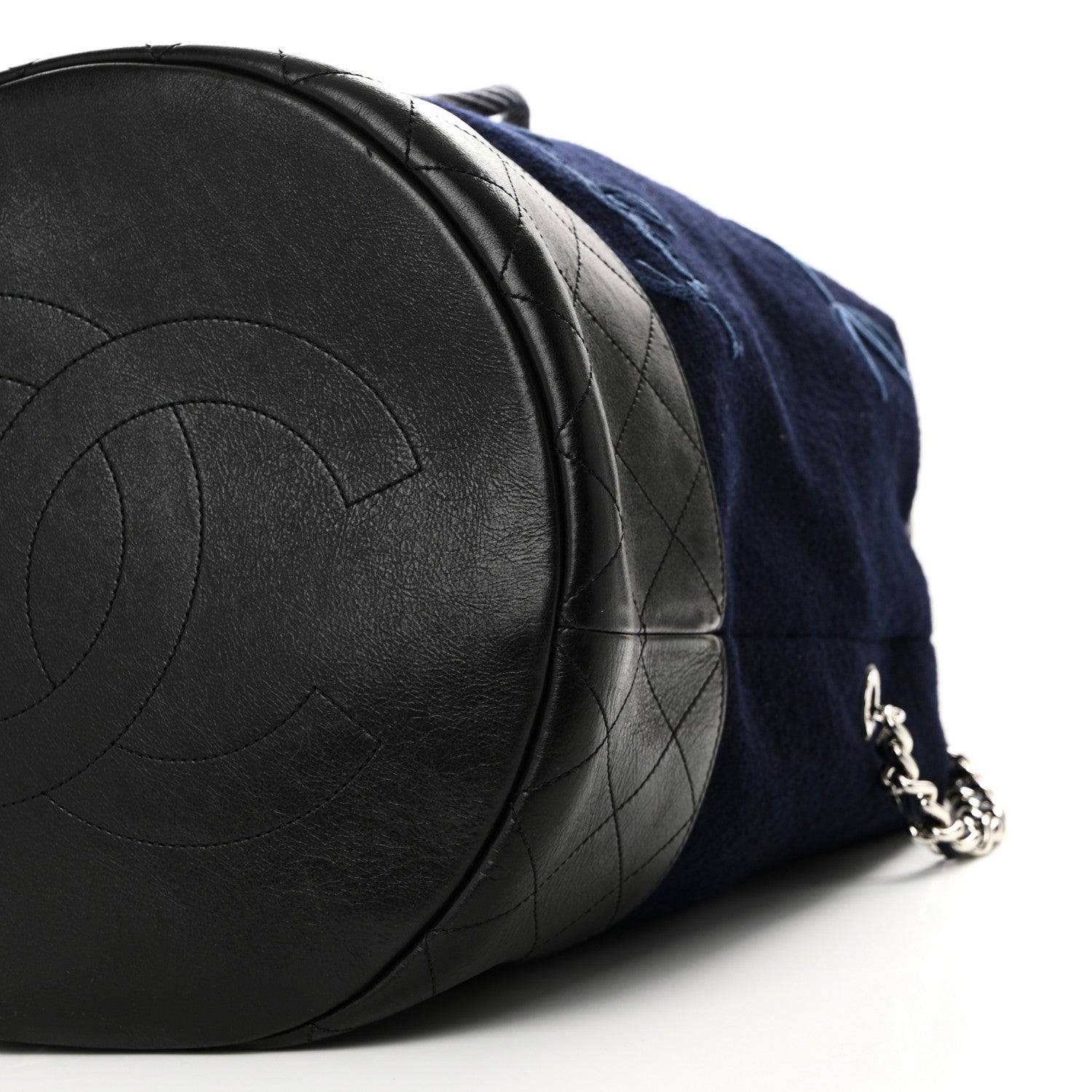 Chanel Wool Calfskin Embroidered Paris Hamburg Drawstring Backpack Navy Blue