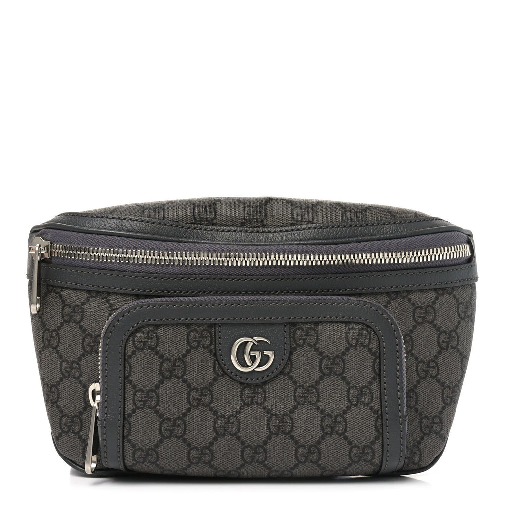 Gucci GG Supreme Monogram Textured Dollar Calfskin Ophidia Belt Bag Grey Black Graphite Grey