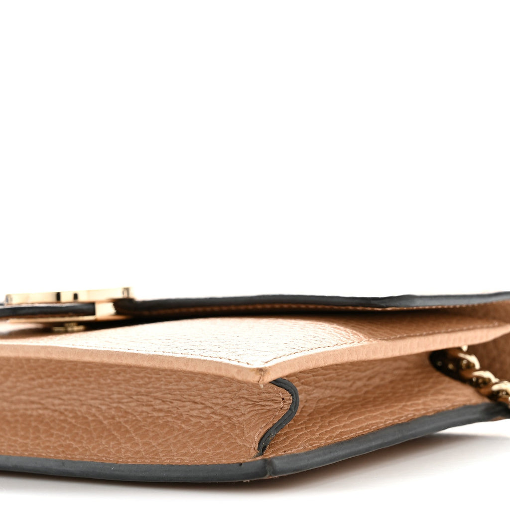 Gucci Dollar Calfskin Interlocking G Chain Wallet Camelia