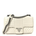 Prada Soft Calfskin Impunture Diagramme Medium Chain Flap Shoulder Bag White