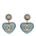 Pearl Crystal CC Heart Drop Earrings Blue
