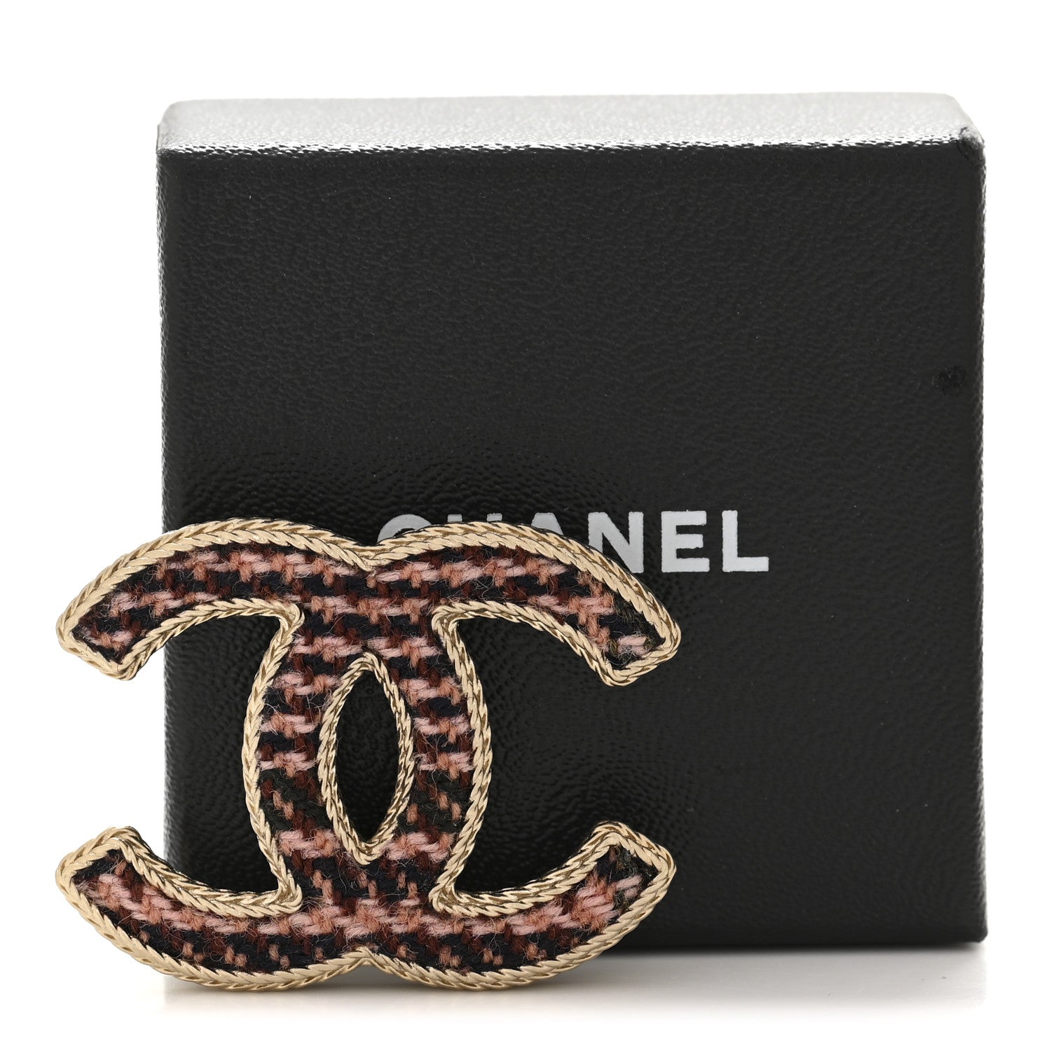 Chanel Tweed CC Brooch Gold Multicolor