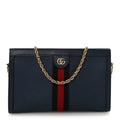 Gucci Textured Calfskin Web Medium Ophidia Chain Shoulder Bag Blue Agata