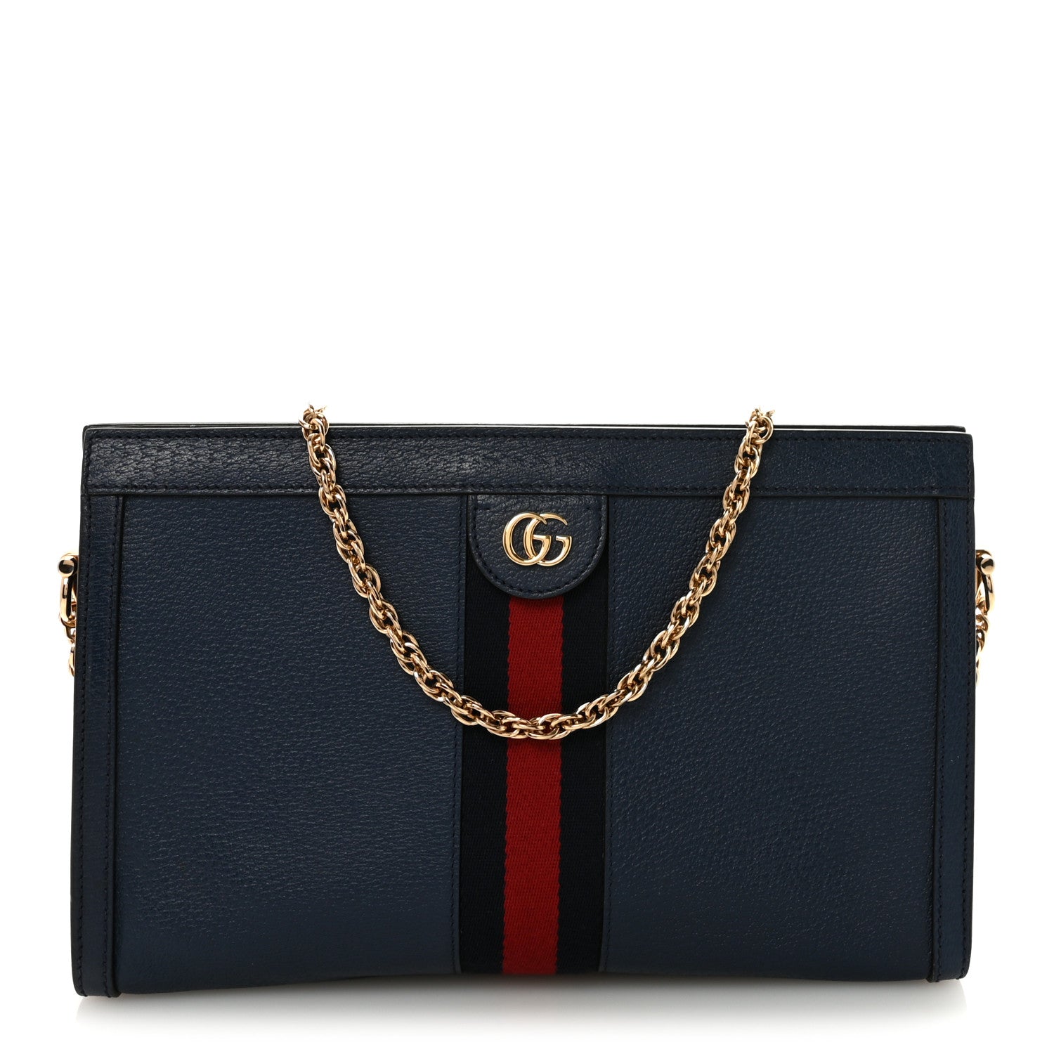 Gucci Textured Calfskin Web Medium Ophidia Chain Shoulder Bag Blue Agata