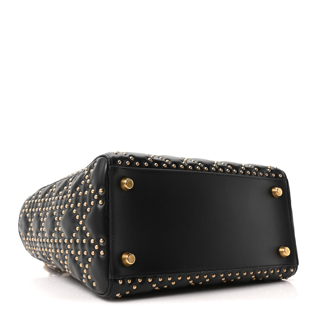 Christian Dior Calfskin Cannage Studded Medium Supple Lady Dior Black