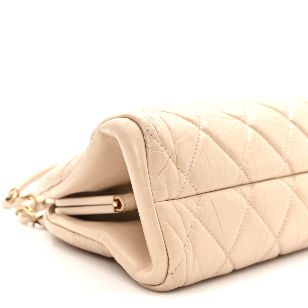 Chanel Aged Calfskin Quilted Medium Just Mademoiselle Bowling Bag Beige