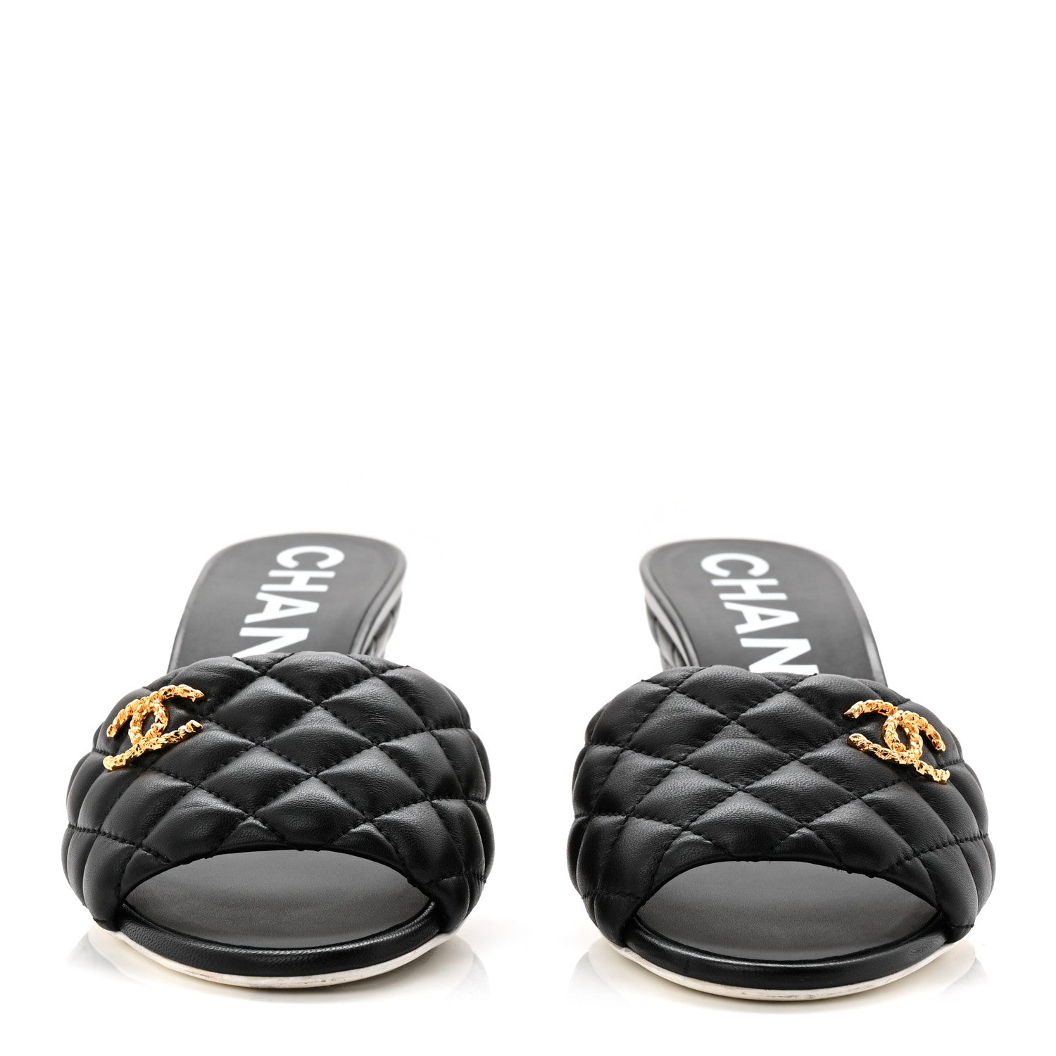 Lambskin Quilted Textured CC Mules 37.5 Black
