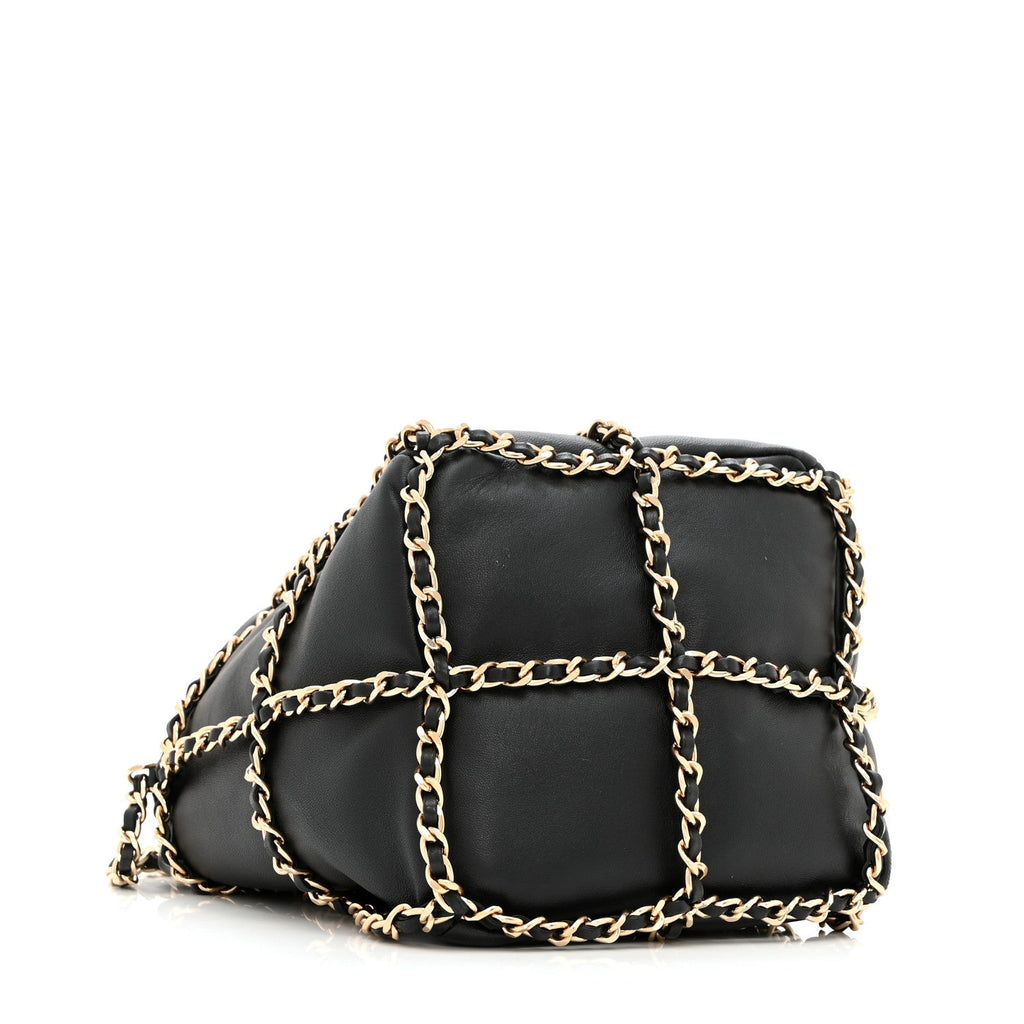 Chanel Lambskin Bucket Chain Drawstring Bag Black