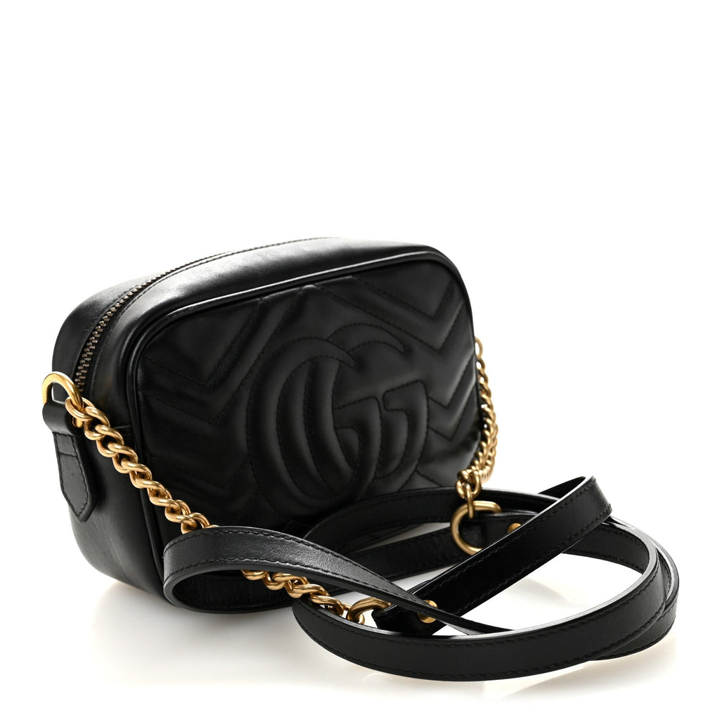 Gucci Calfskin Matelasse Mini GG Marmont Chain Shoulder Bag Black