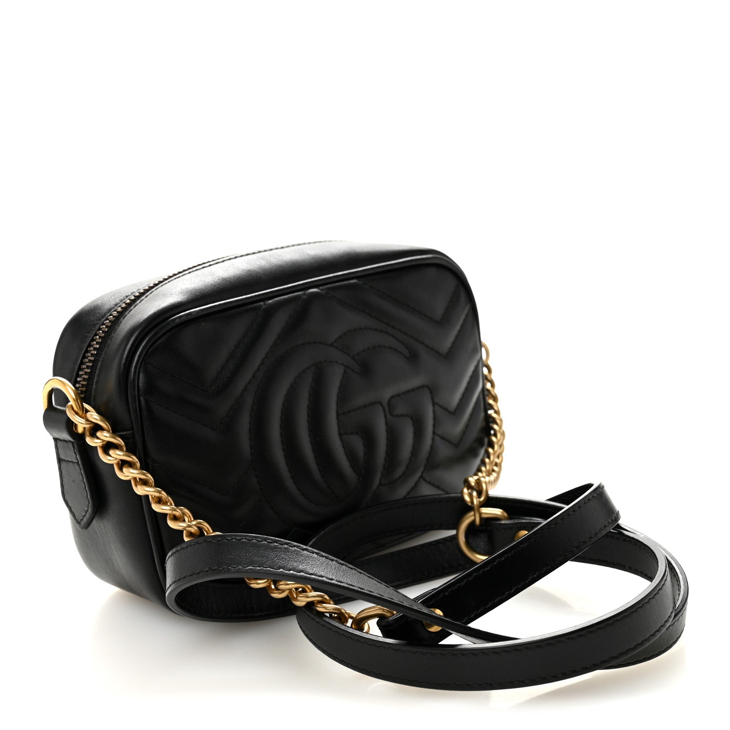 Gucci Calfskin Matelasse Mini GG Marmont Chain Shoulder Bag Black