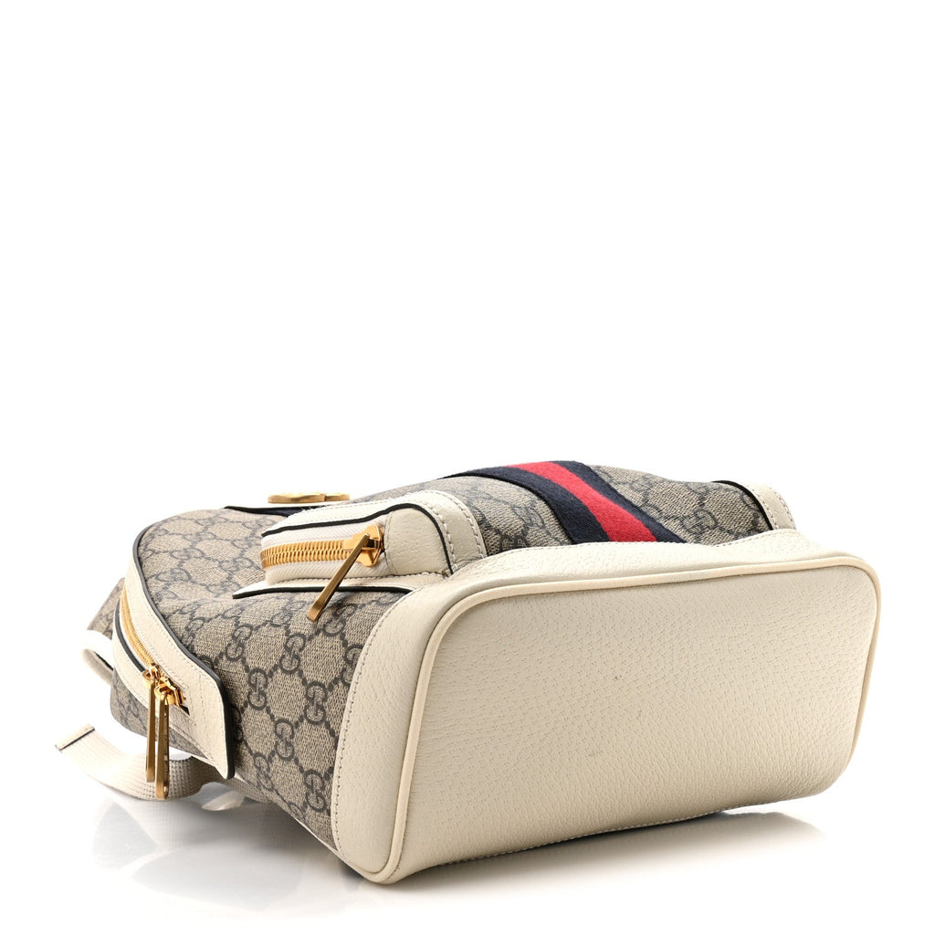 Gucci GG Supreme Monogram Textured Calfskin Web Small Ophidia Day Backpack Beige Ebony Mystic White