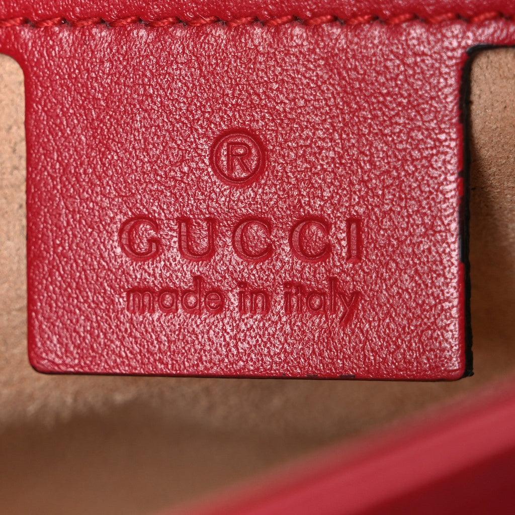 Gucci Calfskin Matelasse Small GG Marmont Shoulder Bag Hibiscus Red