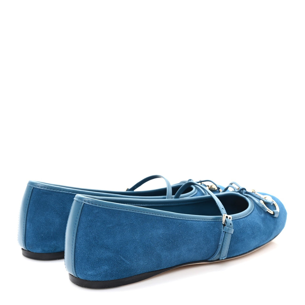 Gucci Kid Scamosciato Horsebit Ballet Flats 37.5 Deep Acqua