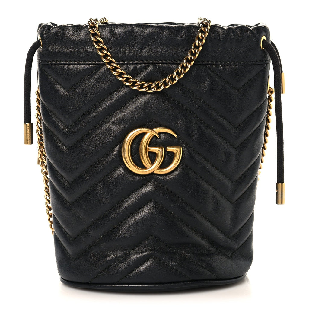Gucci Calfskin Matelasse Mini GG Marmont 2.0 Bucket Bag Black