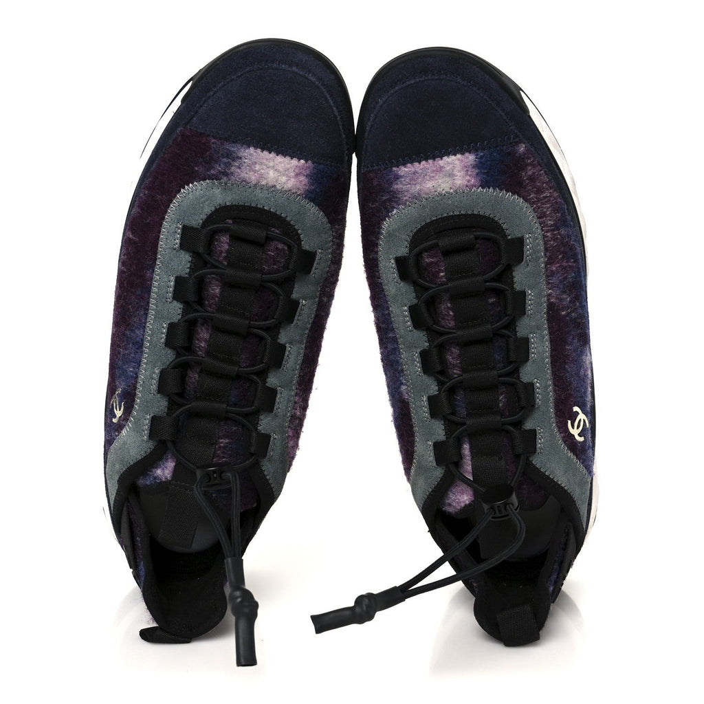 Fabric Suede Calfskin CC Sneakers 41 Blue Black Purple