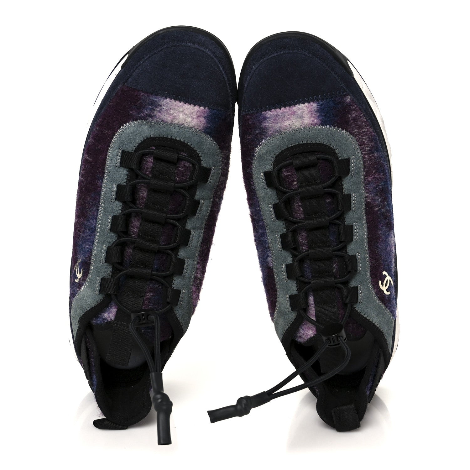 Fabric Suede Calfskin CC Sneakers 41 Blue Black Purple