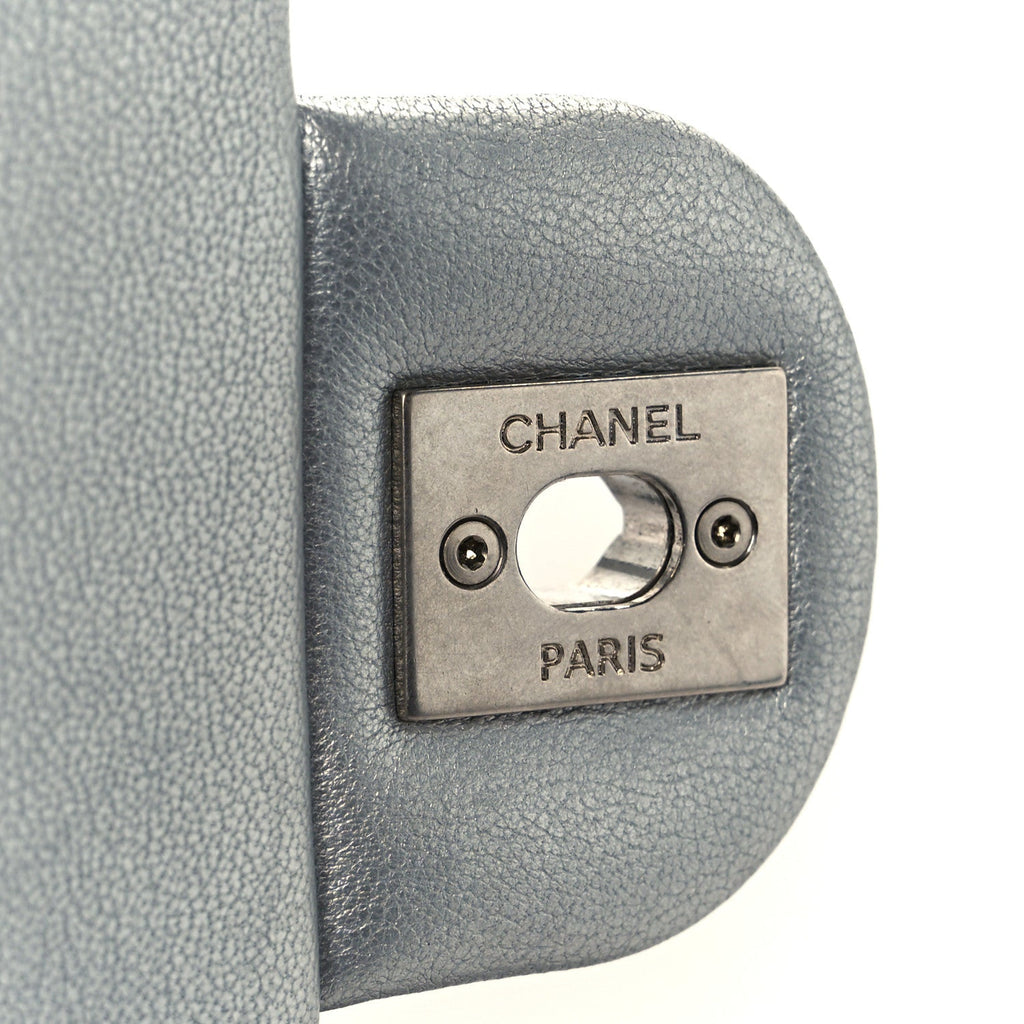 Chanel Metallic Lambskin Chevron Quilted Mini Rectangular Flap Silver