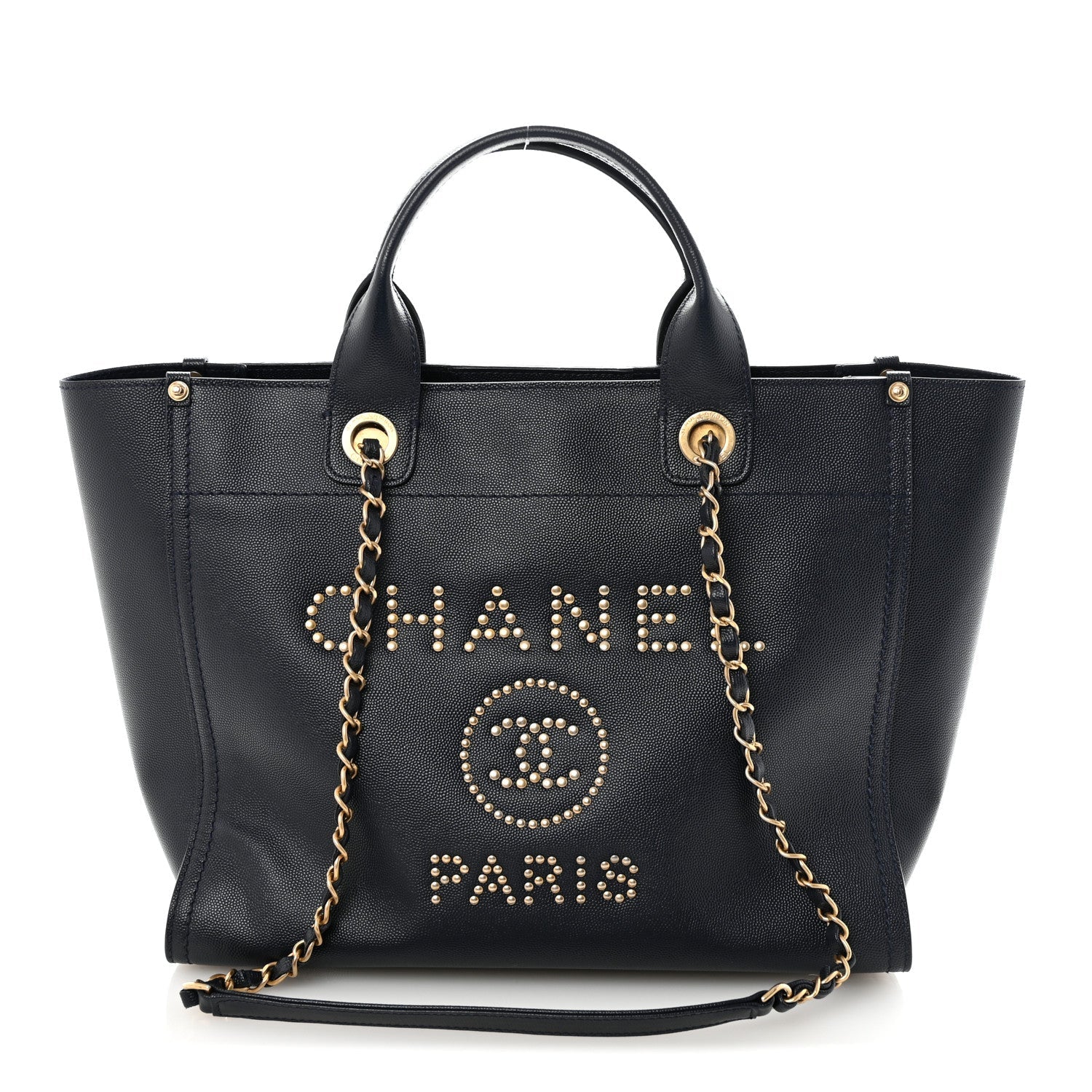 Chanel Caviar Small Studded Deauville Tote Navy