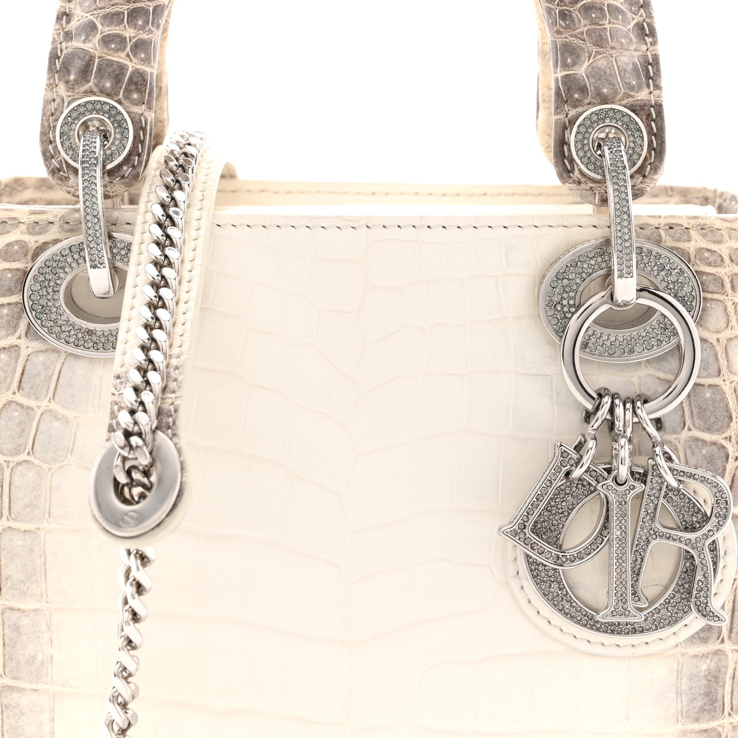 Christian Dior Niloticus Crocodile Himalaya Crystal Mini Lady Dior White