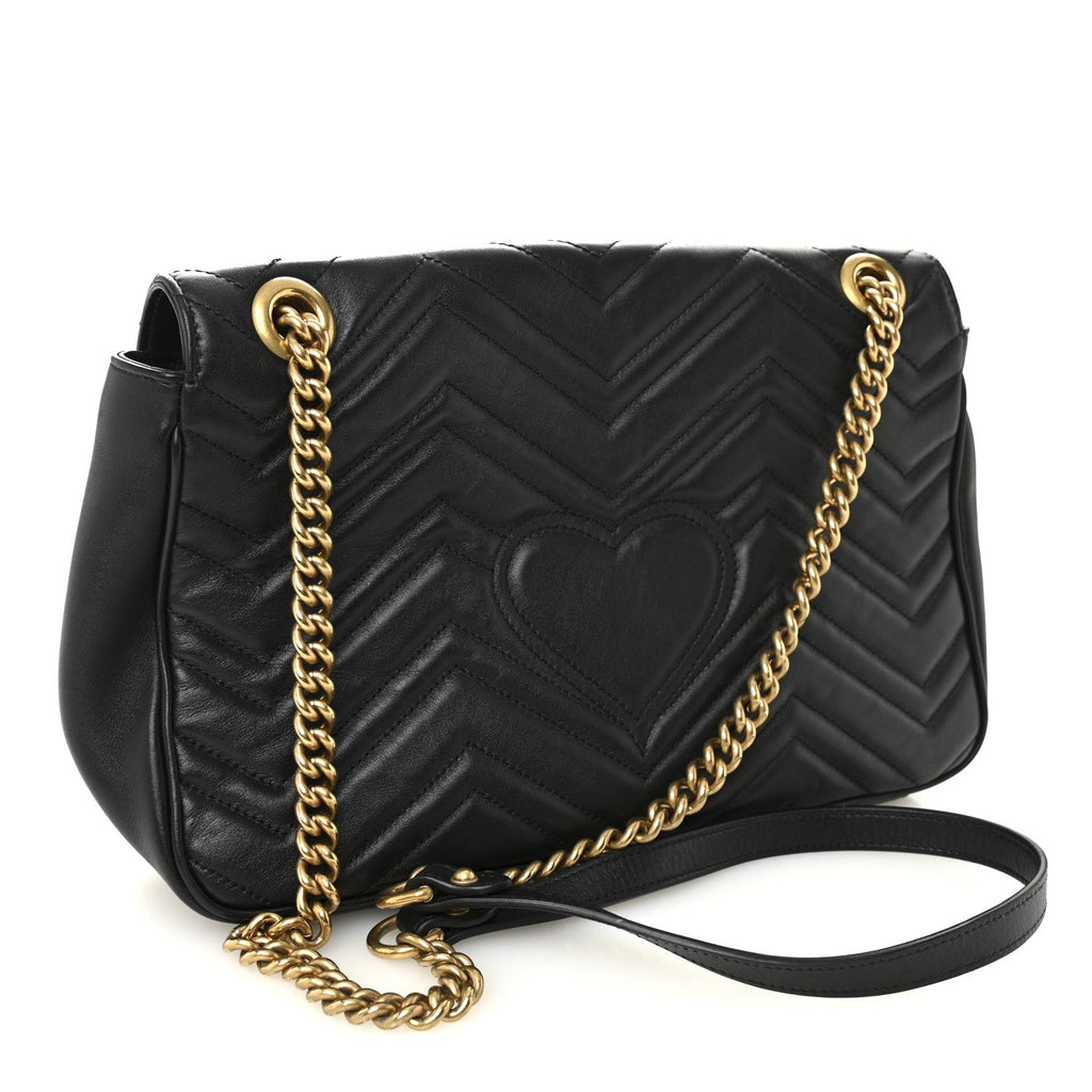 Gucci Calfskin Matelasse Medium GG Marmont Shoulder Bag Black