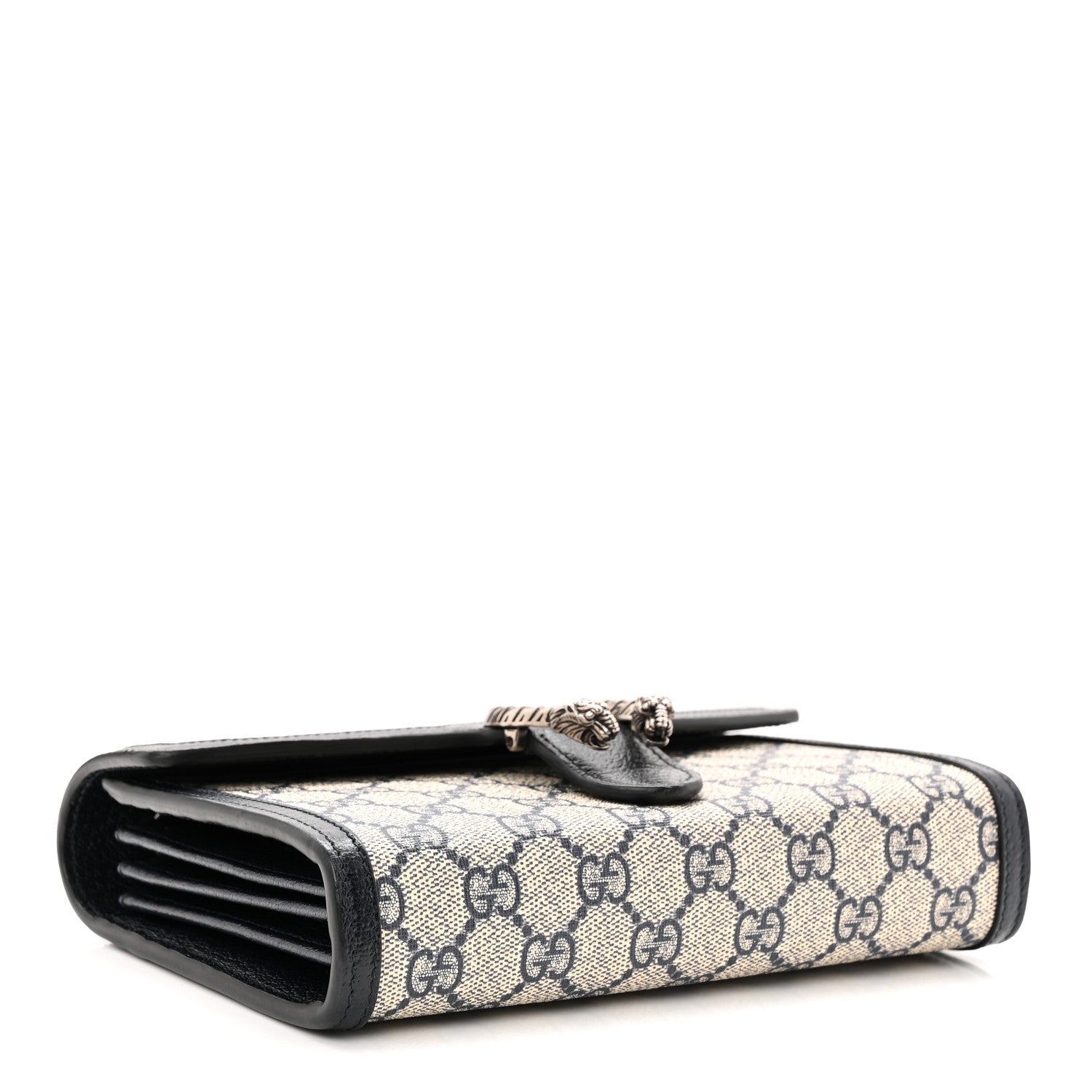 Gucci GG Supreme Monogram Textured Dollar Calfskin Mini Dionysus Chain Wallet Beige Blue