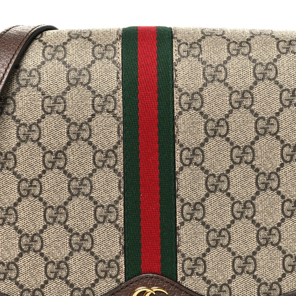 Gucci GG Supreme Monogram Web Small Ophidia Flap Messenger Bag Brown