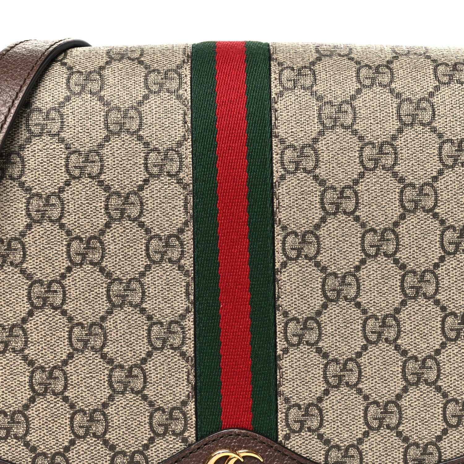 Gucci GG Supreme Monogram Web Small Ophidia Flap Messenger Bag Brown