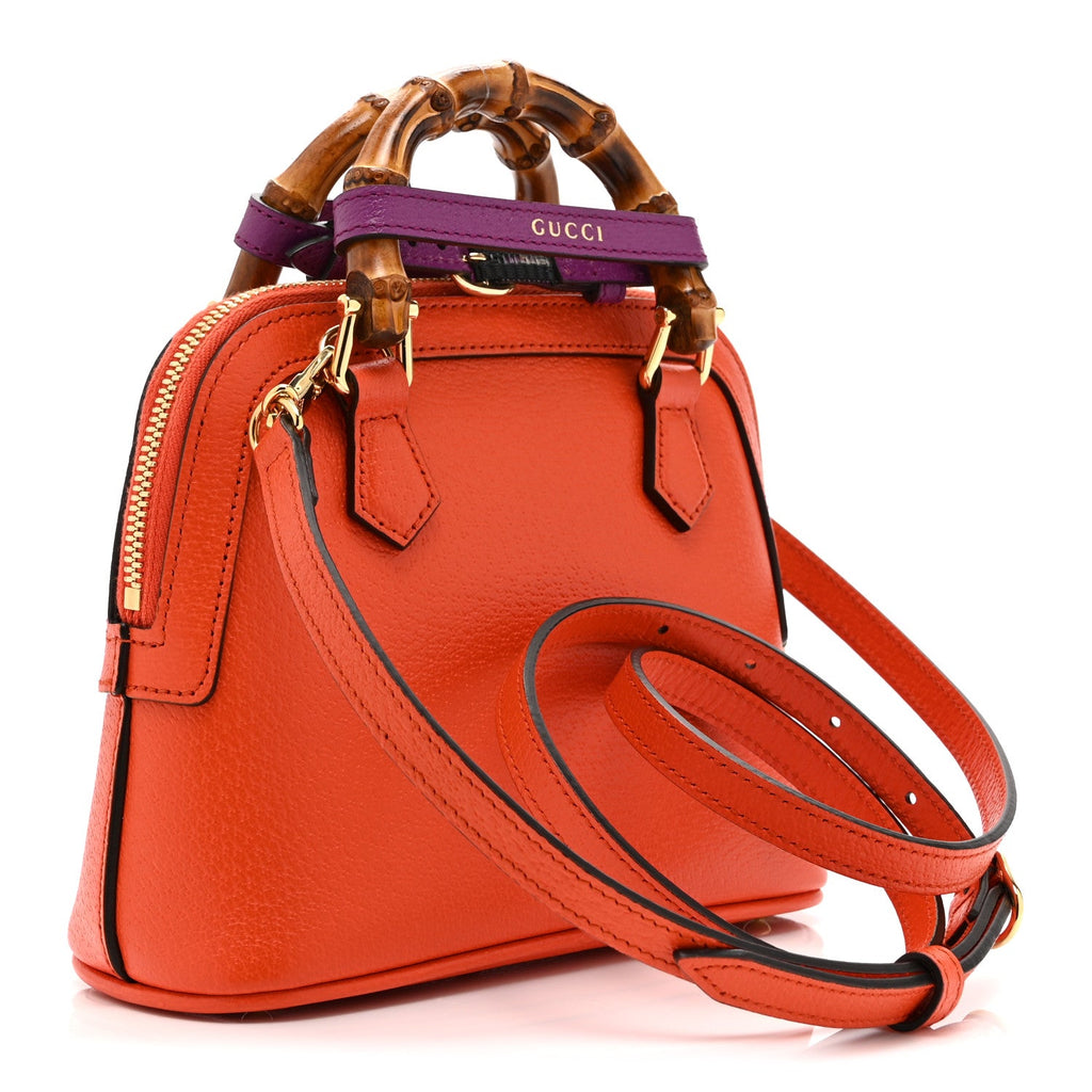 Gucci Textured Dollar Calfskin Mini Diana Dome Tote Bag Deep Orange Spicy Cyclamin