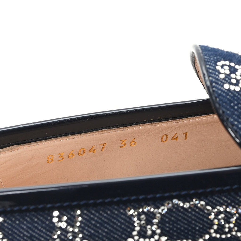 Gucci New Denim Crystal GG Monogram Womens 1953 Horsebit Jordaan Loafer 36 Blue