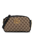 Gucci Monogram Matelasse Diagonal Small GG Marmont Chain Shoulder Bag Beige Black