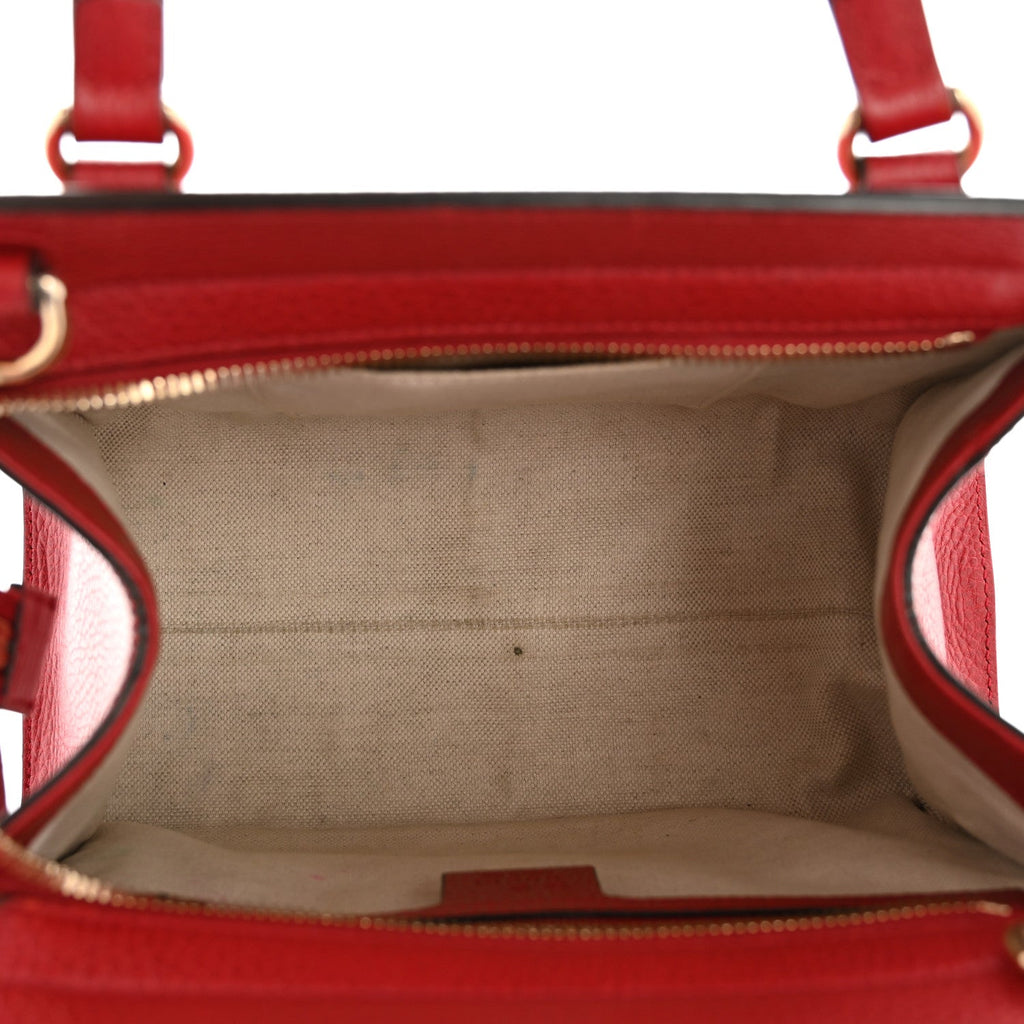 Gucci Dollar Calfskin Medium Soho Top Handle Satchel Hibiscus Red