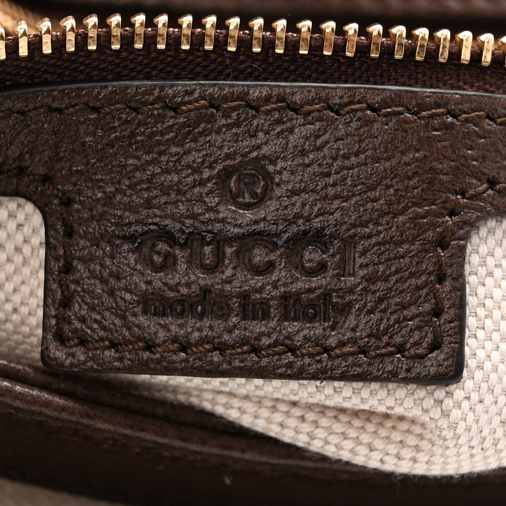 Gucci GG Supreme Monogram Textured Dollar Calfskin Web Medium Blondie Top Handle Shoulder Flap Bag Beige Ebony New Acero
