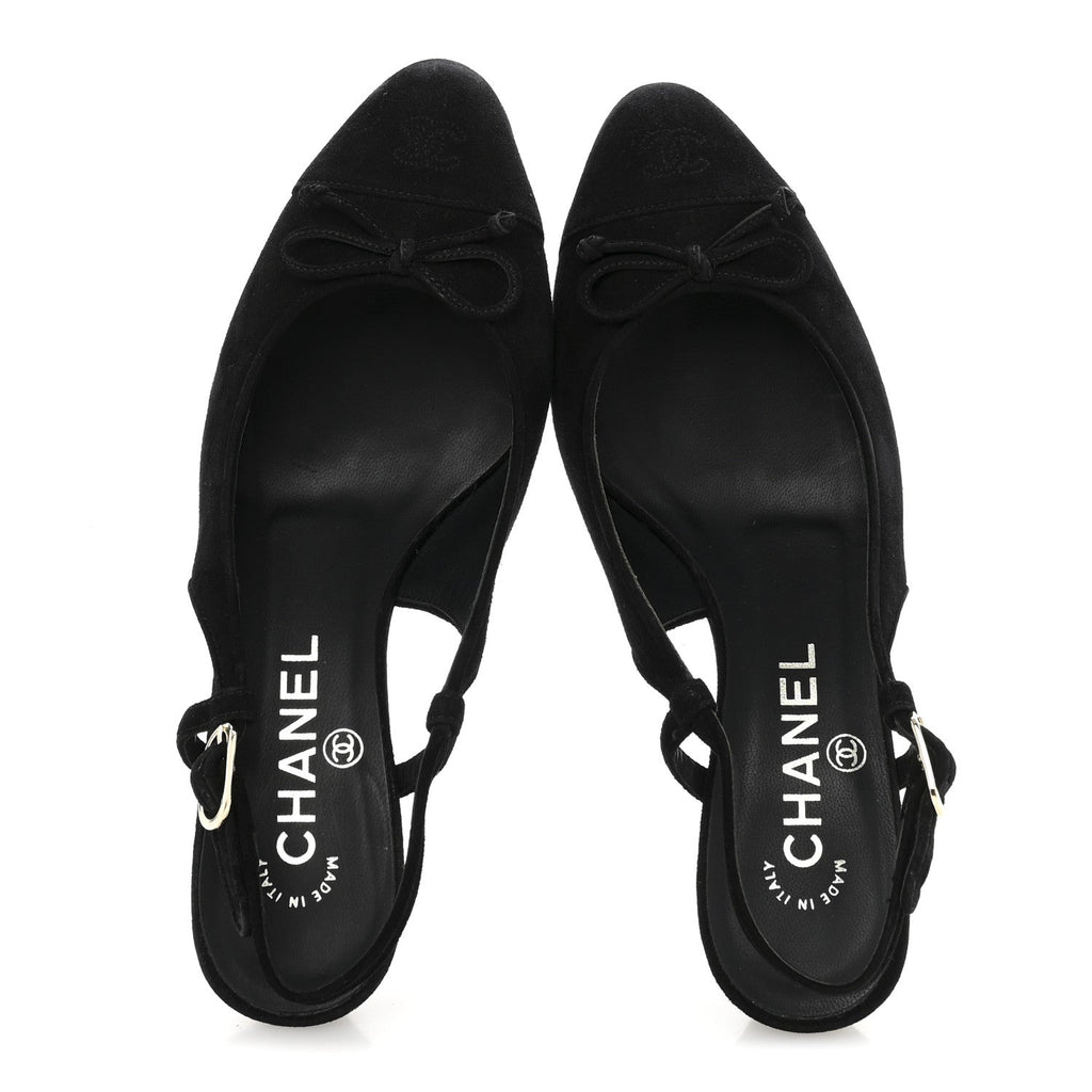 Chanel Suede Cap Toe CC Slingback Pumps 36 Black
