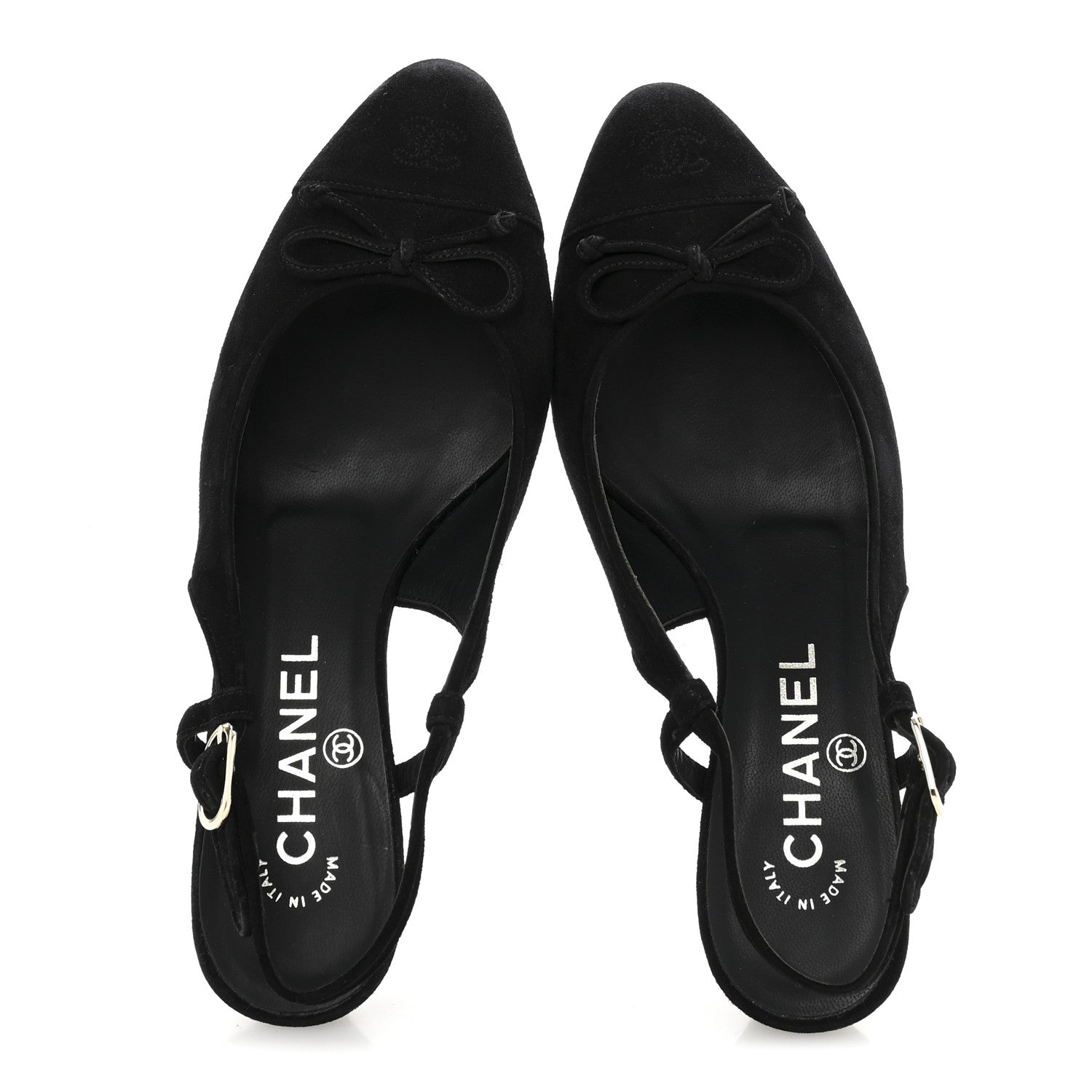 Chanel Suede Cap Toe CC Slingback Pumps 36 Black