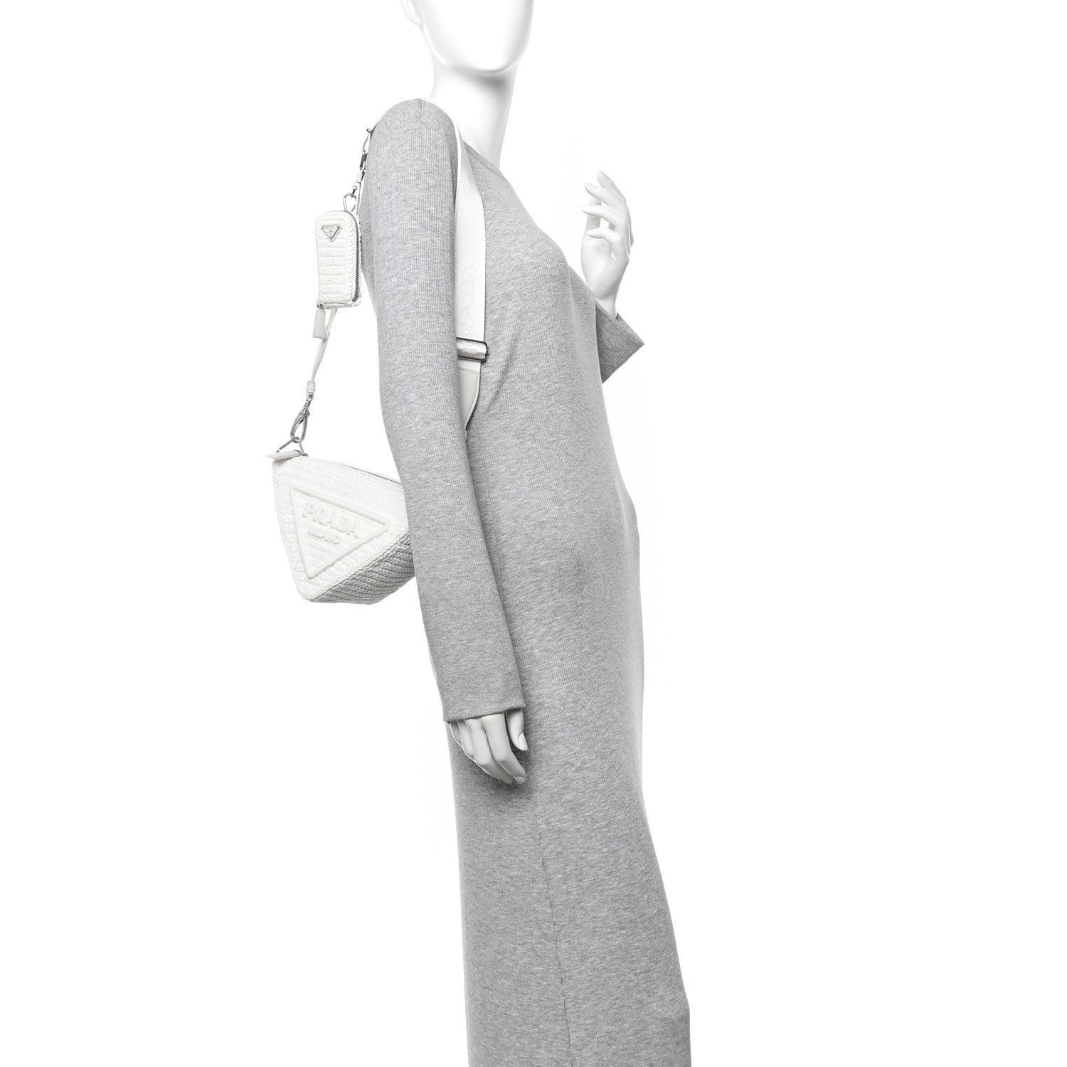 Prada Yarn Raffia Effect Crochet Triangle Shoulder Bag White