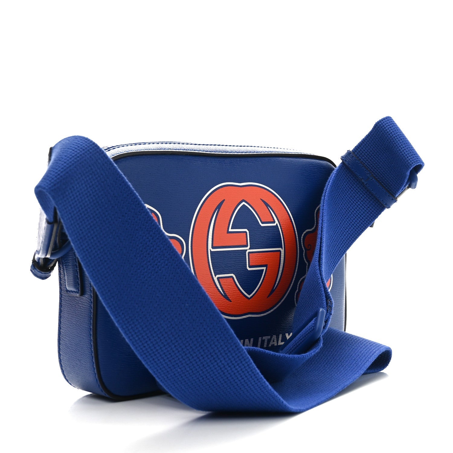 Gucci New Shanghai Calfskin Interlocking G Logo Camera Crossbody Bag Cobalt Blue Orange