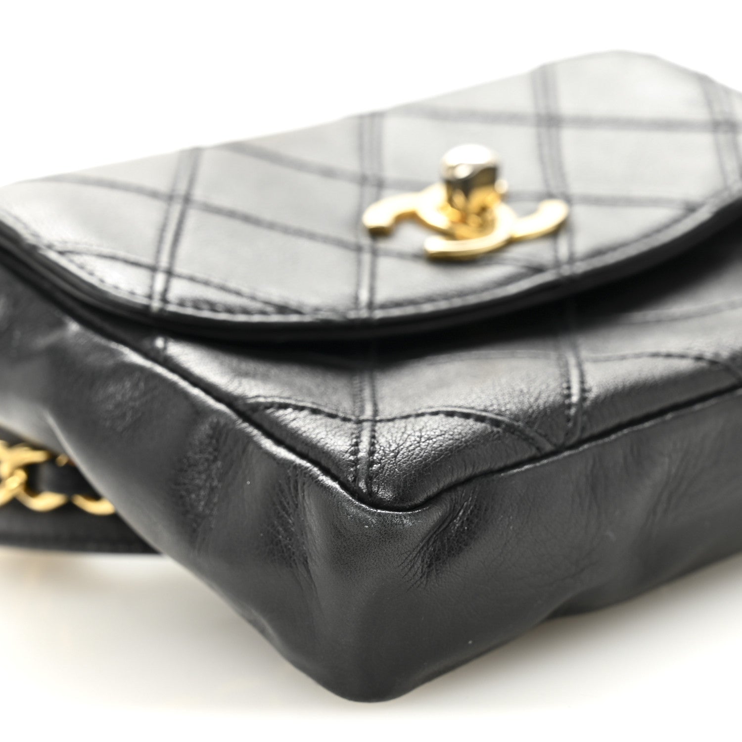 Lambskin Diamond Stitched Flap Waist Belt Bag 65 26 Black
